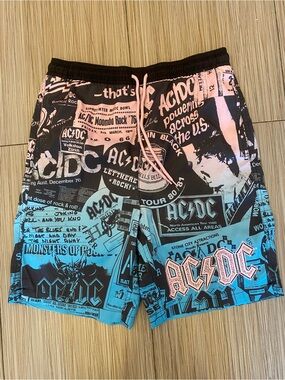 AC/DC Black, Pink & BlueGraphic Swim Shorts / Trunks - Size Men S